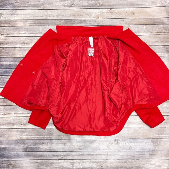 Marla Wynne Layers Red Melton Wool Blend Snap Button Dolman Sleeve Coat Medium - Picture 8 of 12
